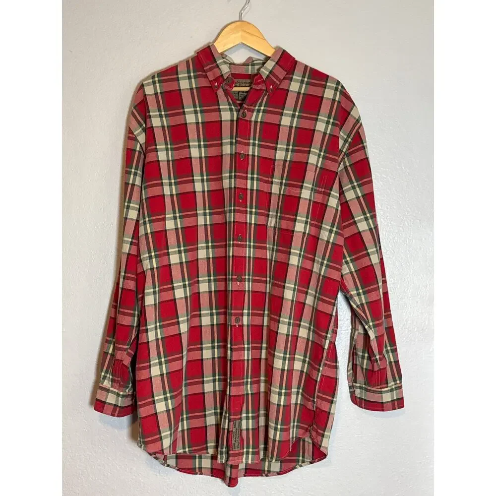Vintage Abercrombie Fitch Big Shirt Button Down Plaid Mens Medium Red Country